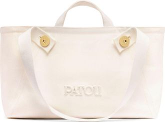Patou Grote canvas shopper met trapeze-design en logo - Wit