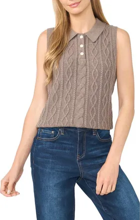 CeCe by Cynthia Steffe Cable Collar Sweater Vest in Cool Taupe at Nordstrom, Size X-Large
