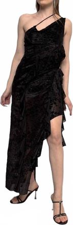 Esth&eacute; Burnout Velvet Asymmetric Dress In Black