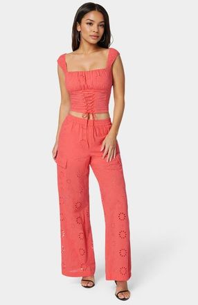 Bebe Natural Waist Palazzo Leg Cargo Pant in Calypso Coral at Nordstrom, Size 2