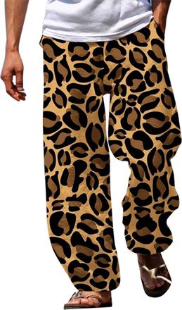 Generic Mens Hippie Trousers - Leopard Print, Harem Pants Mens Japanese Casual 3D Print Trousers Drawstring Pockets Comfortable Lightweight Track Pants Mens L