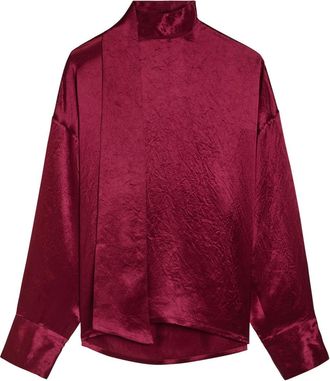 Maria McManus Scarf-effect Satin Blouse - Burgundy - S (UK8-10 / S)