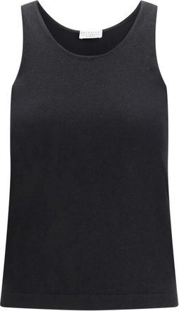 Brunello Cucinelli Cashmere Top - Dames - Tops zonder mouwen - Zwart - M - Polyester - Tops