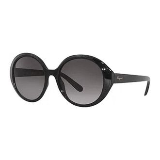 Ferragamo Sunglasses Round Full Rim, Black Frame And Grey Gradient Lens Sf1067S001