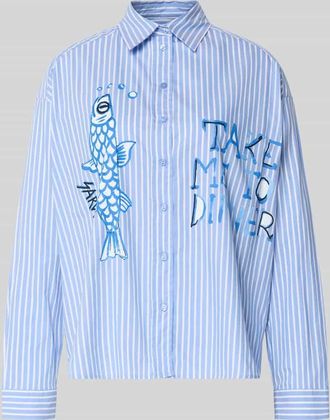 Milano Milano Italy Regular Fit Hemdbluse mit Viskose-Anteil und Statement-Print in Hellblau, Gr&ouml;&szlig;e 36