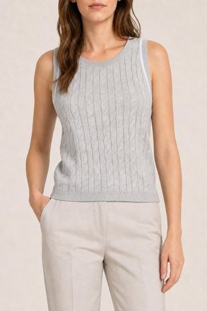 Brunello Cucinelli WomenS Gray Cable Knit Tank Top Sweater Nwt, Size XXS