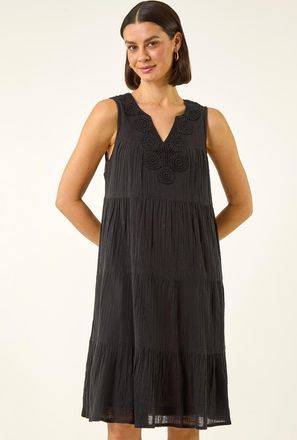 Roman Cotton Trim Detail Smock Dress