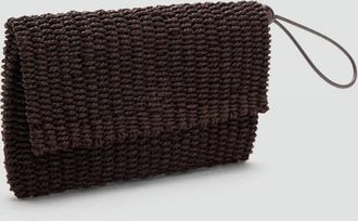 Mango Pochette fibra naturale falda cioccolato - Donna - Taglia unica - MANGO