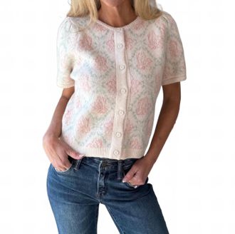 Merci Floral Short Sleeve Cardigan In Cream