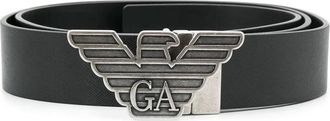 Emporio Armani Zwart leren logogesp riem - Heren - Riemen - Zwart - ONE Size - Leer - Accessoires