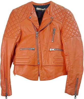 Balenciaga Orange Leather Biker Jacket Size S