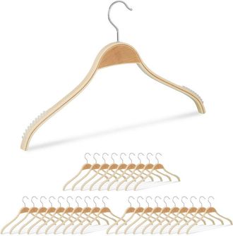 Relaxdays Set 10 Grucce in Legno, Plastica Antiscivolo, Gancio Girevole a 360&deg;, Giacche e Camicie, 42 cm, Legno Naturale - Relaxdays