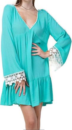 Greek Archaic Kori Bell Sleeve Lace Dress In Jade