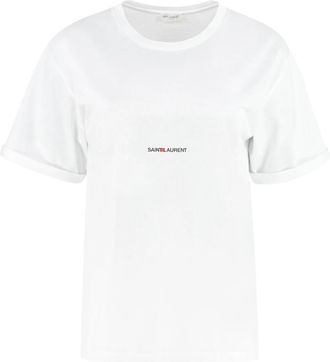 Saint Laurent Logo Print Katoenen T-shirt - Dames - T-shirts - Wit - L - Katoen - Tops