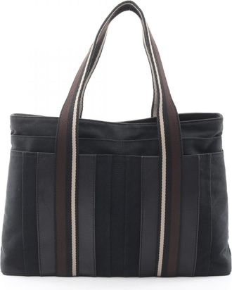Herm&egrave;s Black Canvas Leather Tote Bag (Pre-Owned)
