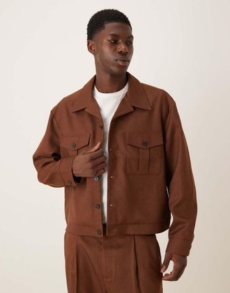 Asos Camicia giacca elegante marrone in coordinato