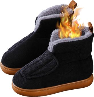 Generic Diabetic Winter Boots for Women Men Comfortable Slip On Slippers with Adjustable Straps Warm Fur Lining Outdoor Indoor Shoes for Elderly Swollen Feet 