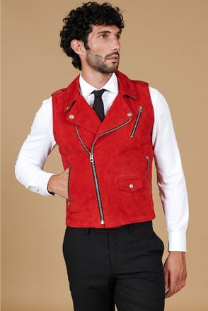 D'Arienzo Chiodo smanicato in pelle scamosciata rossa DArienzo, Seleziona Taglia 46, Colore Rosso