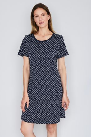 Joop Nachthemd JOOP Cosy, Damen, Gr. 36, N-Gr, blau (navy aop), Obermaterial: 95% Baumwolle, 5% Elasthan, unifarben, comfort fit wadenlang, Rundhals, Kleid