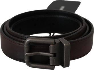 Dolce & Gabbana Solid Brown Leather Gray Buckle Mens Belt