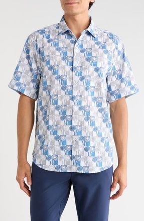 Tommy Bahama Nova Wave Sunnyside Palms Short Sleeve Seersucker Button-Up Shirt in Blue Lapis at Nordstrom, Size Xxx-Large