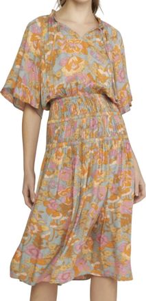 Entro Floral Print V-Neck Midi Dress In Multi