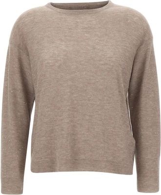 Fabiana Filippi Trui met pailletten - Dames - Ronde hals truien - Beige - L - Pailletten - Truien & Vesten