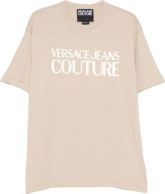 Versace Jeans Couture Beige Solid Crew Neck T-Shirt