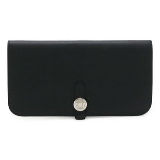 Herm&egrave;s Black Swift Leather Long Wallet (Bi-Fold) (Pre-Owned)
