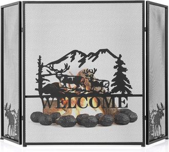 Costway Costway Pantalla De Chimenea De 3 Paneles De 79 X 132 Cm, Pantalla Plegable Con Bisagras Flexibles, Cubierta De Chimenea, Protector Met&aacute;lico De Malla 