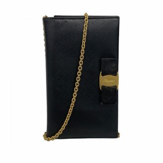 Ferragamo Black Leather Chain/Shoulder Wallet (Pre-Owned)