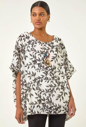 Roman Leaf Print Necklace Detail Tunic Top