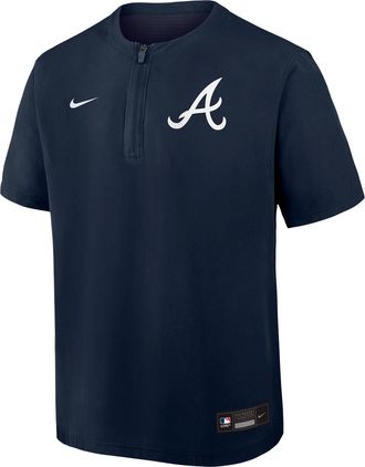 Nike Atlanta Braves Authentic Collection Nike Mens Dri-FIT MLB 1/4-Zip Short-Sleeve Windshirt in Blue | 04HF0JL8AW-Q9T