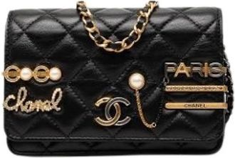 Chanel Pre-owned Mini Coco Clips Wallet on Chain - Dames - Vintage Mini Tas - Zwart - ONE Size - Leer - Vintage