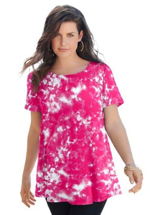 Roaman's Plus Size Ultimate Cotton Crewneck Short Sleeve Swing Tee in Deep Turquoise at Nordstrom, Size Medium