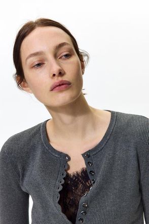 H&M Ribbed cardigan in Dark Gray Melange at Nordstrom, Size Xx-Large