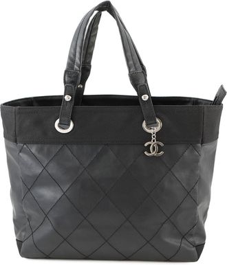 Chanel Black Canvas Leather Tote Bag (Pre-Owned)