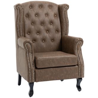 HOMCOM Chesterfield-style Wing Back Armchair Tufted Accent Chair Brown | TJ Hughes