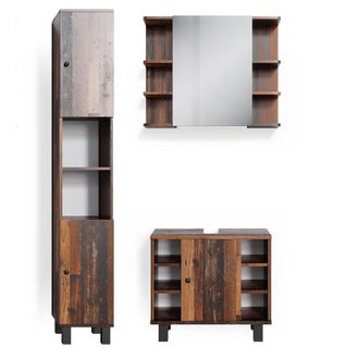 Vicco Conjunto De Muebles De Ba&ntilde;o Fynn, Roble R&uacute;stico, 3 Partes, Con Mueble Alto