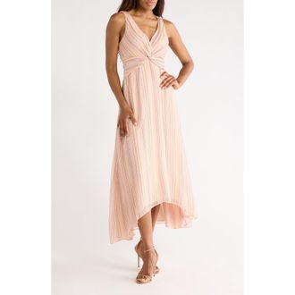 Derek Lam Anna Stripe Sleeveless Linen & Silk Dress in Peach Multi at Nordstrom Rack, Size 8