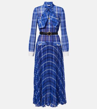Self Portrait Belted checked chiffon midi dress