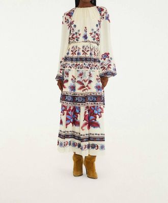 Farm Rio Malu Long Sleeve Maxi Dress In Winter White
