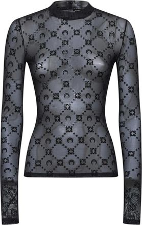 Marine Serre Long Sleeve Tops, female, Black, Size: M Black Top with Style