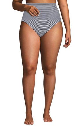 Lands End Slender Separates Ultra High Waisted Bikini Swim Bottoms in Deep Sea Navy Mini Stripe at Nordstrom, Size 24W