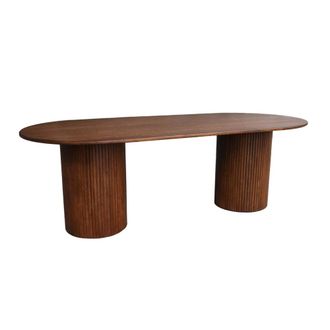 Sweeek Mesa de comedor de madera de h&eacute;vea y chapado de roble, 8 plazas, nogal