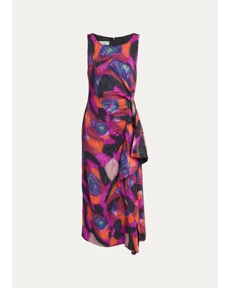 Dries Van Noten Dropps Sleeveless Ruched Ruffle Midi Dress