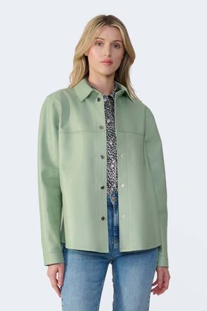 FURNIQ Frankie Leather Shirt Jacket in Light Green at Nordstrom, Size X-Large