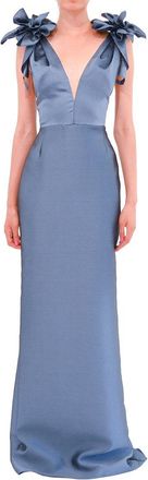Marchesa Sleeveless Deep V-Neck Silk-Blend Mikado Gown