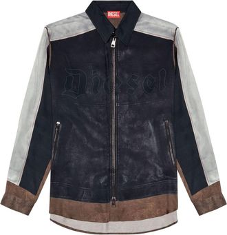 Diesel logo-print zip-up shirt - men - EcoVero Viscose (LENZING)/Viscose - 50 - Black