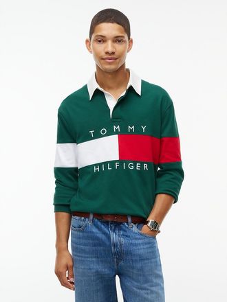 Tommy Hilfiger Mens Regular Fit Flag Colorblock Rugby Polo - Ornamental Green - XXXL